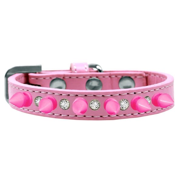 Mirage Pet Products Crystal & Bright Pink Spikes Dog CollarLight Pink Size 10 625-BPK LPK10